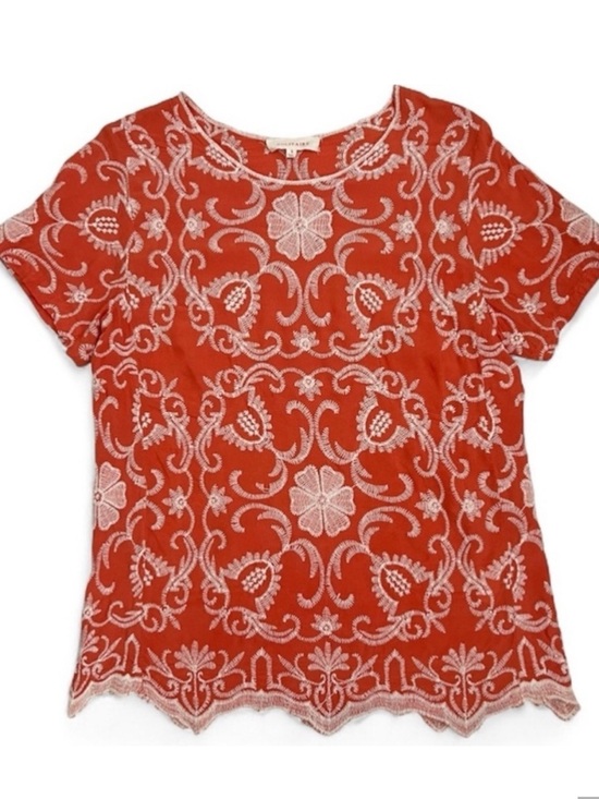 Anthropologie Tops - Anthropologie Solitaire Embroidered Blouse Top SMALL Orange white Womens NWOT